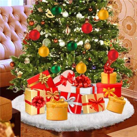 Plush Christmas Tree Skirt - Snow White Round Base Cover, 31-inch - Picture 6 of 8